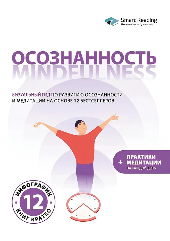Обложка книги «Осознанность. Mindfulness: Визуальный гид по развитию осознанности и медитации на основе 12 бестселлеров»