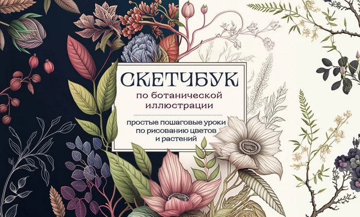 Обложка книги «Скетчбук по ботанической иллюстрации. Простые пошаговые уроки по рисованию цветов и растений»