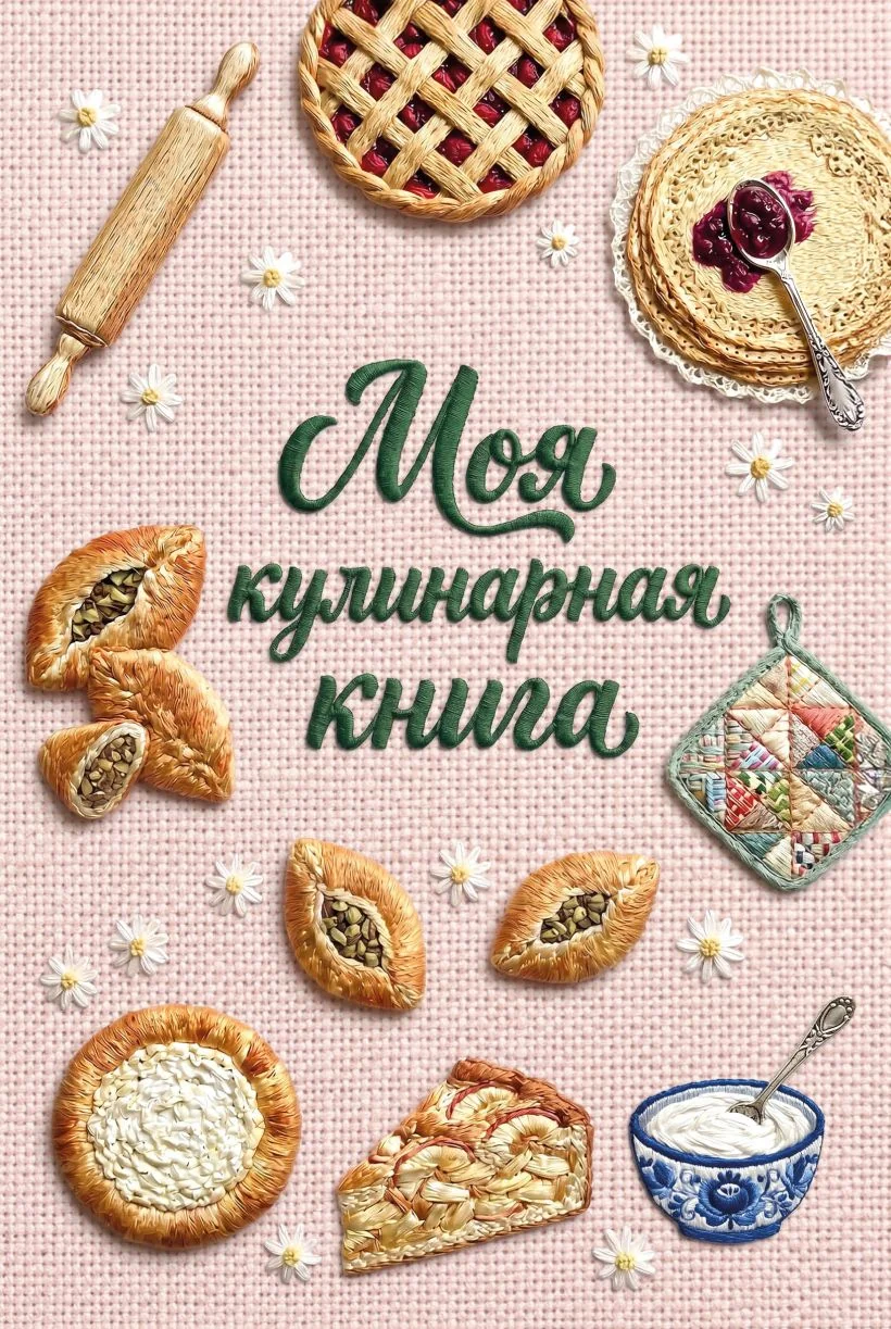 Обложка книги «Книга для записи рецептов (А5, вышитая гладью выпечка)»