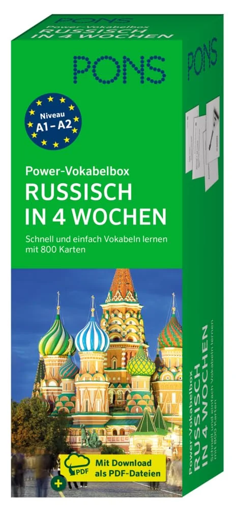 Обложка книги «PONS Power-Vokabelbox Russisch in 4 Wochen: Schnell und einfach Vokabeln lernen mit 800 Karten»